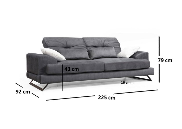 Atelier Del Sofa Sofá de 3 Plazas Antracita 225x92x79 cm